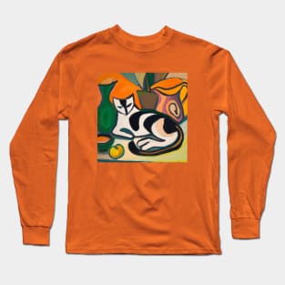 Still Life With Cat in Style of Henri Matisse Long Sleeve T-Shirt